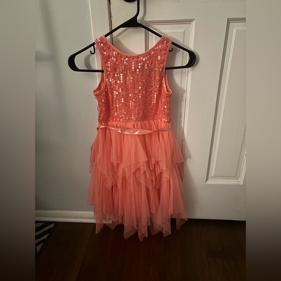 Sparkling Coral Tulle Girls Dress - Picture 3 of 3